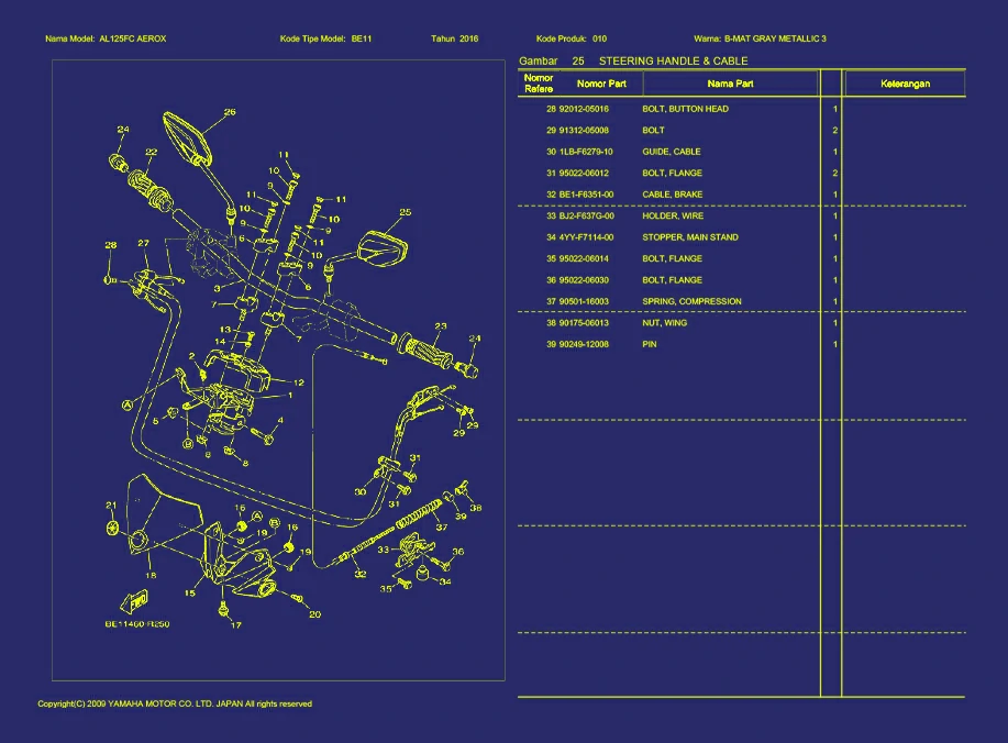 Gambar 32. AL125FC AEROX STEERING HANDLE & CABLE 2