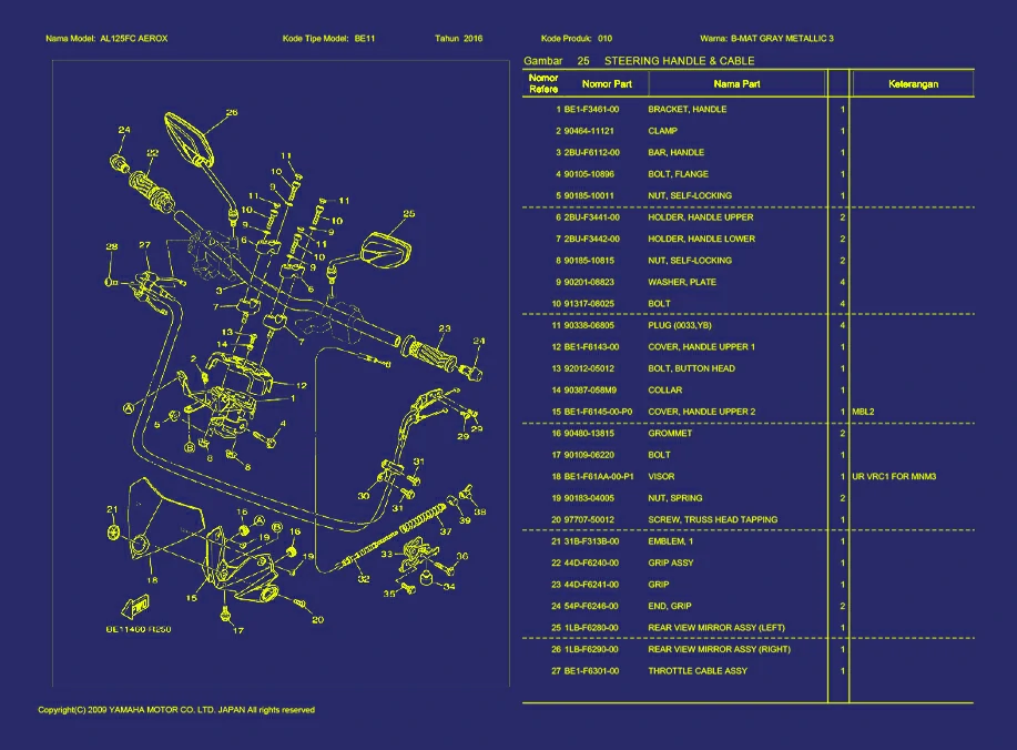 Gambar 32. AL125FC AEROX STEERING HANDLE & CABLE 1