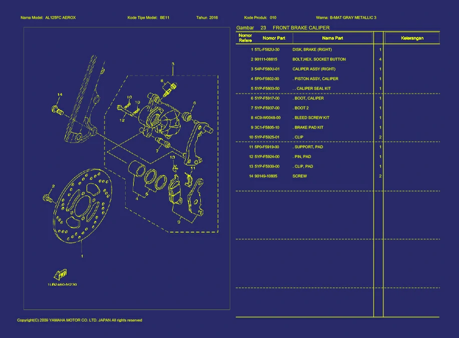 Gambar 13. AL125FC AEROX FRONT BRAKE CALIPER