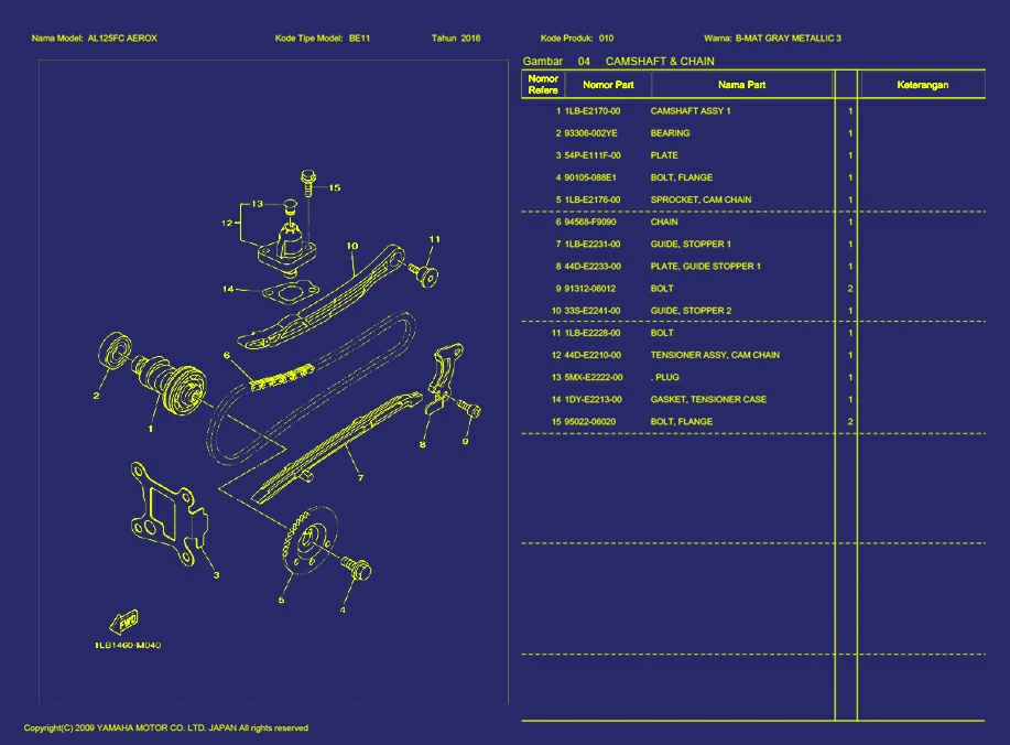 Gambar 01. AEROX CAMSHAFT & CHAIN